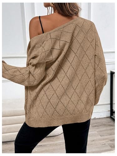 Verdusa Women's Argyle Plaid Lightweight Cardigan Sweaters Open Front Hollow Out Knitted Outerwear Dressy Casual Outfits2