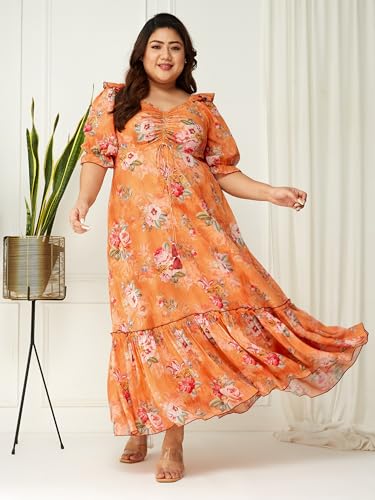 Image of Miss Chase A+ Women's V-Neck Three-Quarter Sleeve Floral Wrap Chiffon Midi Dress