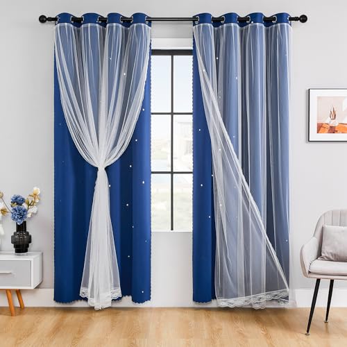 Image of XiDi Black Out Curtains for Bedroom, Double Layer Unicorn Curtains for Kids Room, Girls Bedroom, Living Room - 84 Inches Long 2 Panel