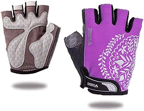 VEBE Women's Biking Cycling Gloves Non-Slip Shockproof Short Finger Gloves Outdoor Riding Mountain Bike Gloves… (Purple, XL)