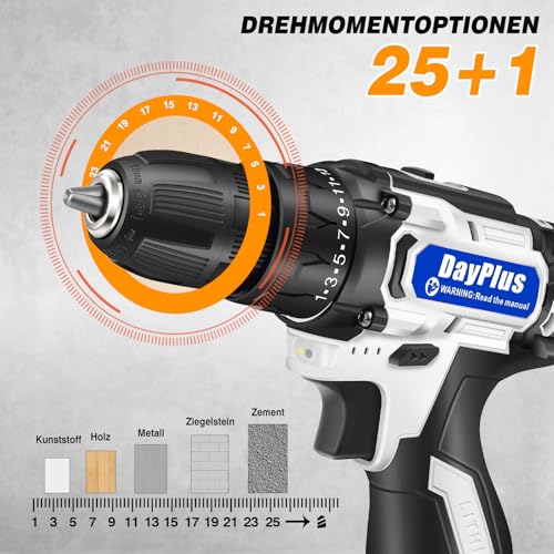Akku-Bohrschrauber 12V, 3/8" Chuck Handschrauber-Bohrer-Set mit 1.5Ah Batterie und 5 Bürsten, 2-Gang Wiederaufladbare Bohrer Akku zum Bohren von Holz Metall Kunststoff – Bild 4