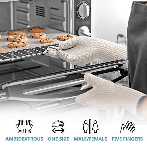Long Sleeve Heat Resistant Gloves Oven Gloves Heat Resistant With Fingers Oven Mitts Kitchen Pot Holders Cotton Gloves Long Kitchen Gloves Double Oven Mitt Set Oven Gloves With Fingers White #TOP1