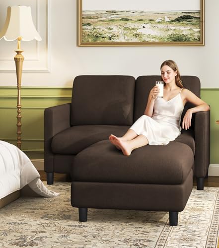 Image of Welzona Loveseat Sofa with Ottoman, 51 inch Small L Shaped Teddy Couch Sofa