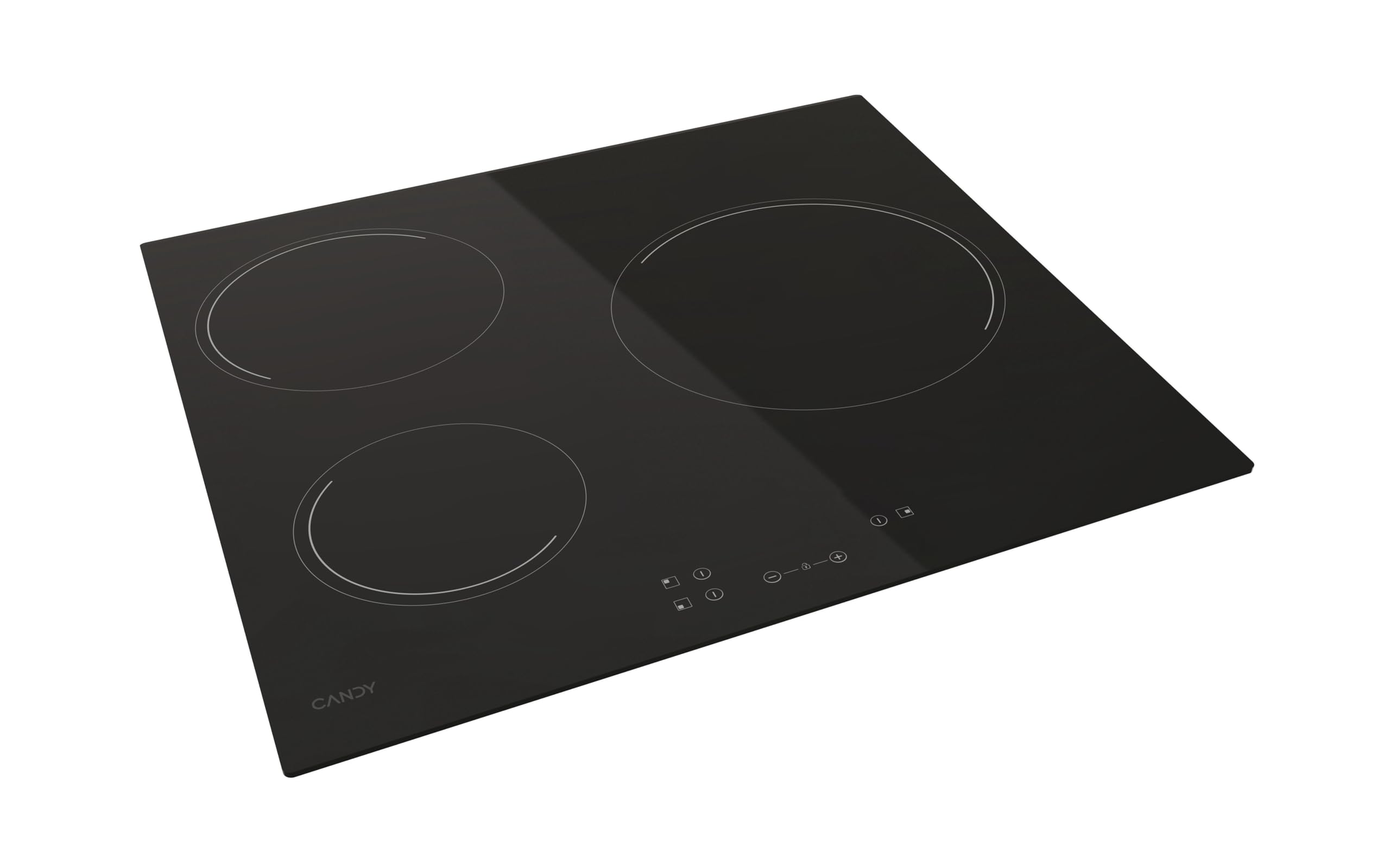 Candy Timeless CH63CC, Vitrocerámica, Tres Zonas, Fuego Grande 25CM, Ancho 59CM, 10 Niveles de Potencia, 5500W, Mandos Centrales, Bloqueo Seguridad, Alerta Sobrecalentamiento y Derrames, Negro