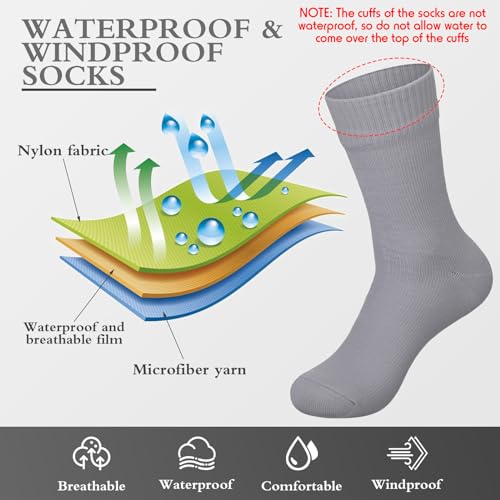 Image of Jeyiour 2 Pairs Waterproof Socks Unisex Waterproof Breathable Outdoor Skiing Hiking Wading Fishing Socks for Men Women