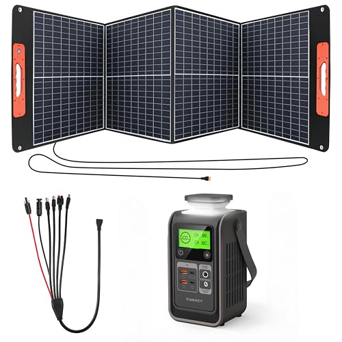 SWAREY Generatore Solare Portatile 192Wh con 100W Pannello Solare (3.2V/60Ah,12.8V/15Ah) Uscita DC/USB Batteria al Litio-Ferrofosfato Generatore di Corrente per Emergenza Viaggi (Senza Adattatore)