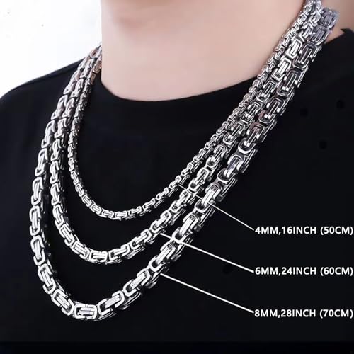 Chain Link Necklace for Men, 6mm Stainless Steel Byzantine Necklace Polished 24 Inches4