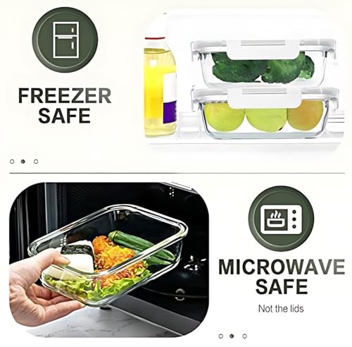 KOMUEE 30 Pieces Glass Food Storage Containers Set, Glass Meal Prep Containers Set with Snap Locking Lids, Airtight Glass lunch Containers, Microwave, Oven, Freezer & Dishwasher,White