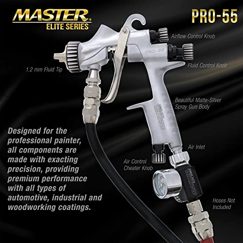 Tcp Global 2.5 Gallon - (10 Liter) Pressure Pot Paint Tank With Regulator Pressure Gauge And Master Elite 55 High-Performance Hvlp Pressure Feed Spray Gun 1.2Mm Tip And 25' Air And Fluid Hoses thumb #6
