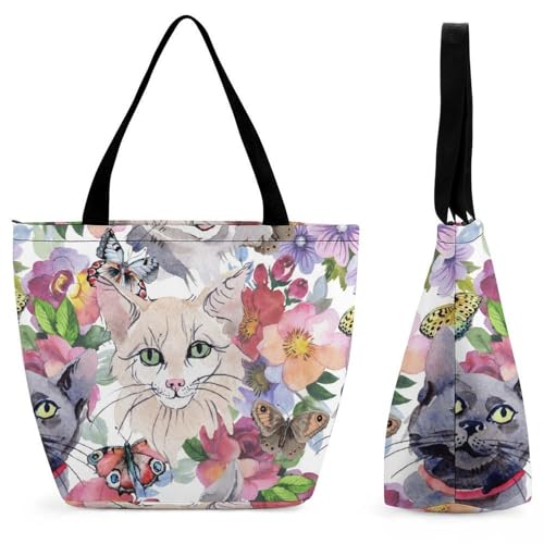 Sac shopping chat fleur pour vos voyages et sorties quotidiennes