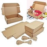CODIRATO 20 Stück Karton Geschenkboxen Klein Kraftpapier Box Geschenkschachtel mit Deckel Faltschachtel mit Juteseil Kraftpapier Süßigkeitbox Geschenkverpackung für Weihnachten Hochzeit, 20x11x5cm