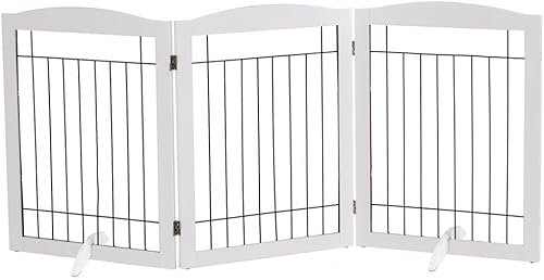 PPMZU Puerta plegable independiente para perros para casa, extra ancha, 32 pulgadas de altura, puerta de madera para mascotas, 3 paneles, puerta de