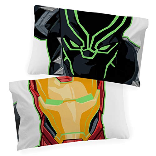 Jay Franco Marvel Avengers Night Life Glow in The Dark 2 Pack Reversible Pillowcases Features Black Panther & Iron Man - Double-Sided Kids Super Soft Bedding