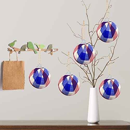 Sfcddtlg 16PCS Independence Day Hanging Ball-4th of July Patriotic Red&Blue Plaid Ball Ornaments Party Décor for Holiday Wedding Tree Decorations(White Blue)