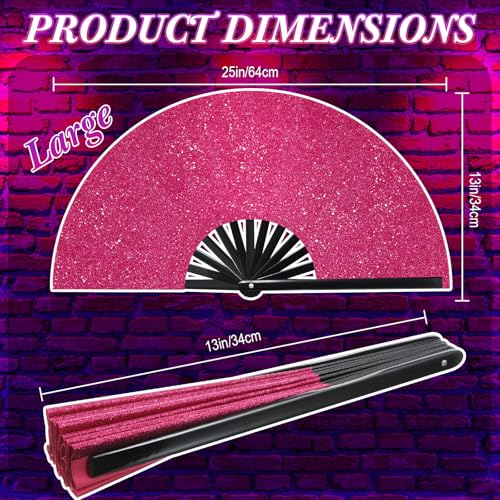 Image of Vercraft 13'' Large Rave Fan for Women Rave Accessories Festival Outfits Glitter Hand Folding Clack Fan for Line Dancing EDM Music Festival Outfits(Rose Gold)