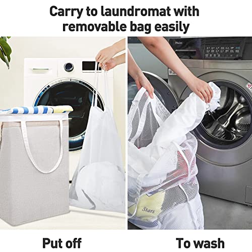 Gzmxm Laundry Basket Hamper With Lid And A Removable Bag 72L Large Collapsible Laundry Baskets Dirty Clothes Hamper With Detachable Rods, Foldable Washing Bin For Clothes And Toys - Beige #TOP3