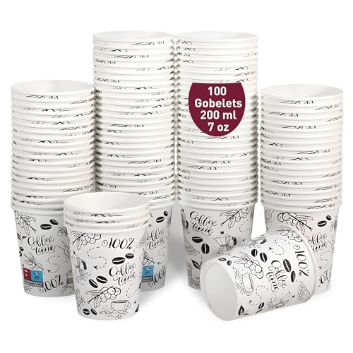 100 Gobelets Jetables de 200 ml / 7 oz en Carton Blanc, Parfaits pour Café et Autres Boissons,...