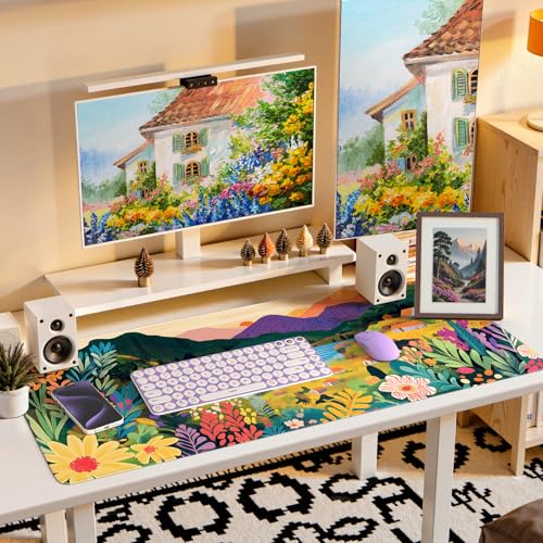 Image of iCasso Large Gaming Mouse Pad (35 inchx16 inch) - Waterproof Desk Mat with Non-Slip Rubber Base & Stitched Edges - Extended Keyboard Mousepad for Computer, PC, Office, Home Workspace (Oil Painting)