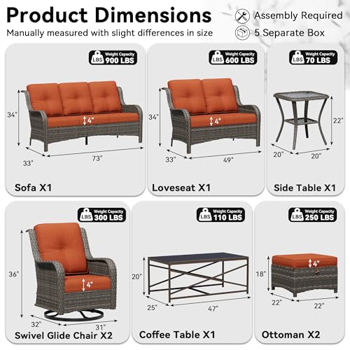 Image of 8 Piece Outdoor Wicker Patio Furniture Set, Outdoor Swivel Rocker Patio Chairs Set with Thickened Olefin Cushions, High Back and Deep Seating, Hand-Woven PE Rattan for Porch, Deck