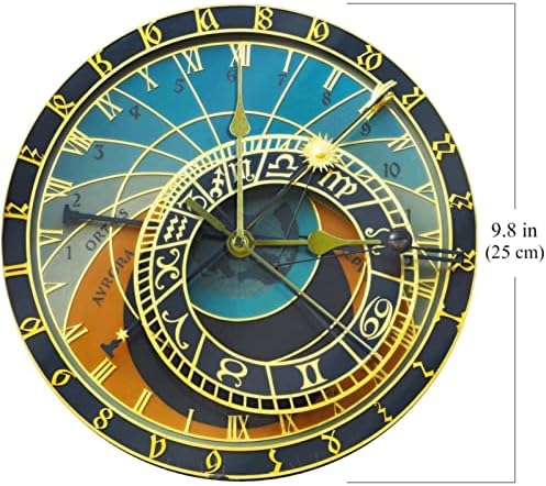 Astronomical Clock Wall Clocks Non-Ticking Silent Battery Operated Round Modern Wall Clock for Bedroom Living Room Kitchen School Office Home Decor, 9.8 Inches 25cm