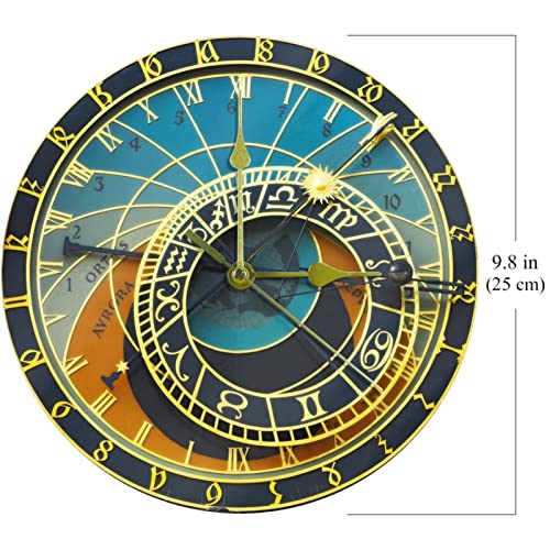 EJDKFNDSH Astronomical Clock Wall Clocks Non-Ticking Silent Battery Operated Round Modern Wall Clock for Bedroom Living Room Kitchen School Office Home Decor, 9.8 Inches 25cm
