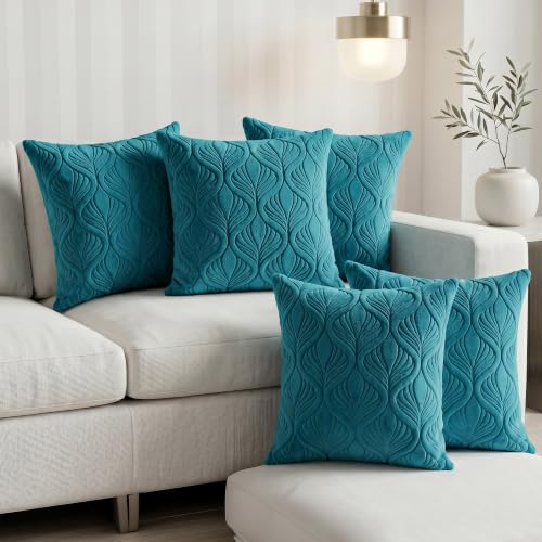 Image of Yellow Weaves Jacquard Cushion Covers | Sofa Cushion Covers | Throw Pillow Cover for Sofa, Couch, Living Room| Removable & Washable | 16x16 Inches, Set of 5 (Peacock Blue)