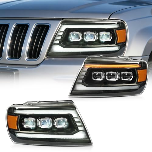 Archaic Headlights Compatible for Jeep Grand Cherokee (WJ) 2th gen 19992004 Front Lights with Sequential Turn Signals Pair