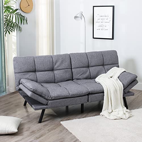 Opoiar Fabric Futon Sofa Bed, Memory Foam Couch Convertible Loveseat, Sleeper Sofa Modern Futon Sets For Small Apartments, Compact Living Space, Office (Grey) #TOP1