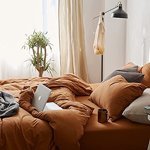 Lanqinglv Duvet Cover Set Caramel Pumpkin Plain Microfiber Bedding Set King Size Quilt Cover 220x240cm with Zipper Closure and 2 Pillowcases 50x75cm