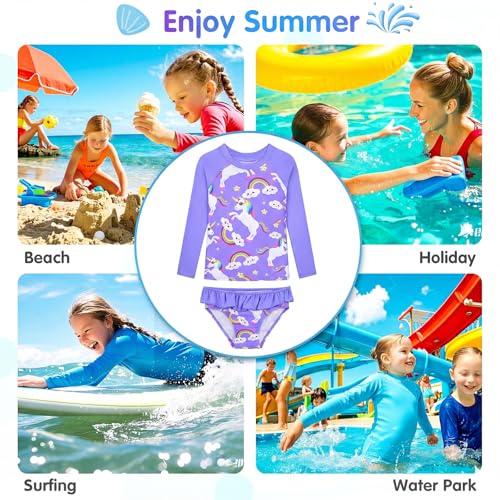 Image of Girls Rash Guard Swimsuit Long Sleeve Tankini Sets Two Pieces Bathing Suit Swimwear UPF 50+ Sun Protection