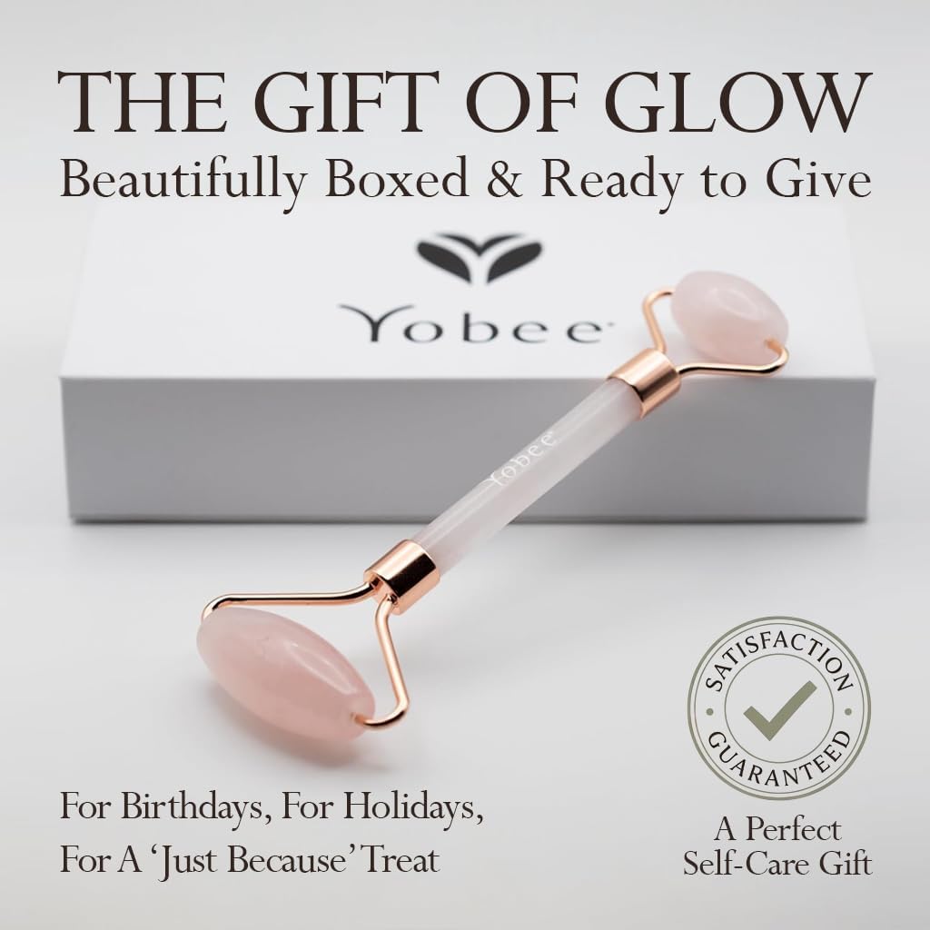 Yobee Face Roller Massager, Rose Quartz | Gua Sha, Anti Aging, Wrinkles & Puffiness, Acupressure Facial Skin Care, Gift for Women