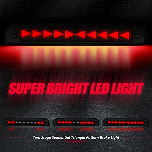 Image of Auto Dynasty LED Third Brake Light for 93-16 Ford Ranger F-250 Super Duty | 3rd Brake Light for 93-16 F-250 F-350 F-450 F-550 Ranger Sport Trac B-Series, Carbon Fiber Pattern Triangle Sequential