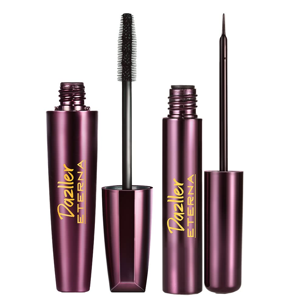 Black Eye Combo - Mascara, 15g + Eyeliner, 7.5g, Matte Finish, Water-Proof, Smudge-Proof, Long Stay, Infused with Herbal extracts, Vegan