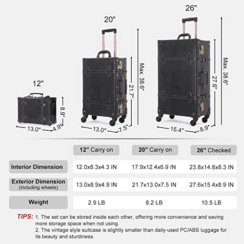 Image of UNIWALKER Vintage Luggage Set, 2 Piece Handcraft Leather Suitcase with Spinner Wheels TSA Lock and Cosmetic Train Case for Women Men