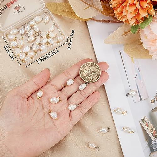 Beebeecraft 40Pcs 2 Colors Freshwater Pearl Charms Natural Baroque Rice Pearl Dangle Charms with Jump Rings for DIY Bracelet Necklace Jewelry Making - Image 3