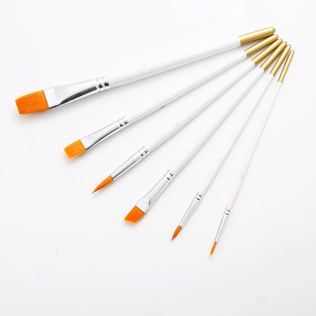 Juego de 6 pinceles de acuarela con mango de madera, suministros para dibujo, ar de acuarela con mango de madera, suministros para dibujo, arte, pintura blanca, pelo de nailon, multifunción.