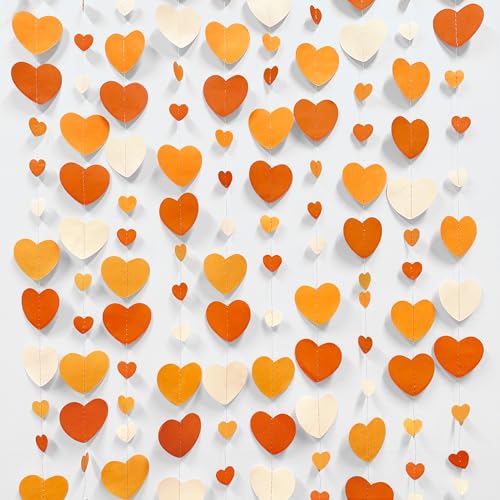 Image of Orange Party Decorations Gradient Orange Heart Garland Hanging Paper Streamer for Fall Autumn Valentines Day Wedding Bridal Shower Birthday Baby Shower Engagement Thanksgiving Harvest Party Supplies