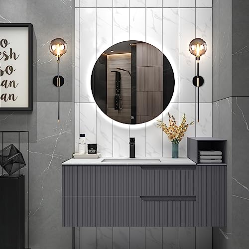 Image of KCO Lighting Modern Glass Globe Wall Sconce Light Set of Two Brass and Black Large Light Contemporary Smoke Glass Hallway Long Sconce Wall Light Set of 2