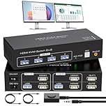 VPFET HDMI KVM Switch 2 Monitors 2 Computers 4K60Hz KVM Switches Dual Monitor 2 Port KVM with 4 USB 3.0 Support Copy and Extend Mode Including Desktop Control 12V DC Adapter
