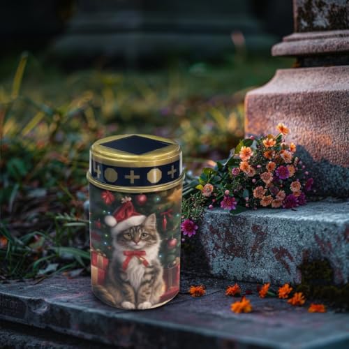 Image of 2 Pcs Christmas Cat Solar Light for Gravestone | Xmas grave lights cemetery decor, waterproof flameless candles for grave memorial gift, outdoor use