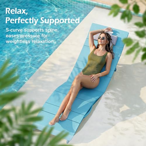 Image of Stoog Pool Chaise Lounge Chairs Set of 2, HIPS Anti-Floating Folding Outdoor Chaise with Headrest, Heavy Duty Patio Furniture for Poolside, Hotel, Beach & Sun Decks, Turquoise