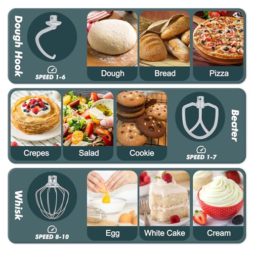 Kitchen in the box Mini mixer per alimenti da forno, con due ciotole da 3,5 l, gancio per impasto, frusta, frusta, 10 impostazioni di velocità, portatile, leggero, per uso quotidiano (verde scuro) - immagine 5