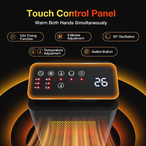 Altronia Electric Space Heater with Fan - 1500W Heaters Portable Small Room Heater Low Noise, Remote Control, Smart Timer, 3Heat Settings, Realtime Temperature, 60° Oscillation, Overheat Protection - Image 3