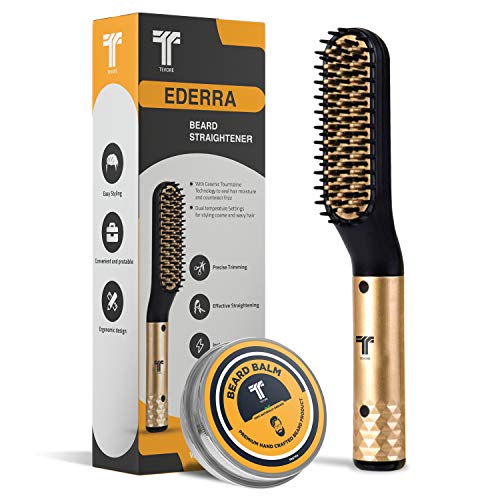 Beard Straightener for Men, Multifunctional Hair Styler Electric Hot Comb and Beard Straightening Brush Hair Straightening Comb with Dual Voltage 110-240V Great for Travel, Includes Beard Balm