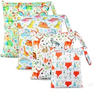 LEADSTAR Wet Bag, 4 PCS Waterproof Reusable Wet Dry Nappy Bags, Washable Hanging Large Beach Bag Produce Bags Wetsuit Baby Bag Organiser with 2 Zippers for Swimming Nappies Travel Pool Daycare Gym