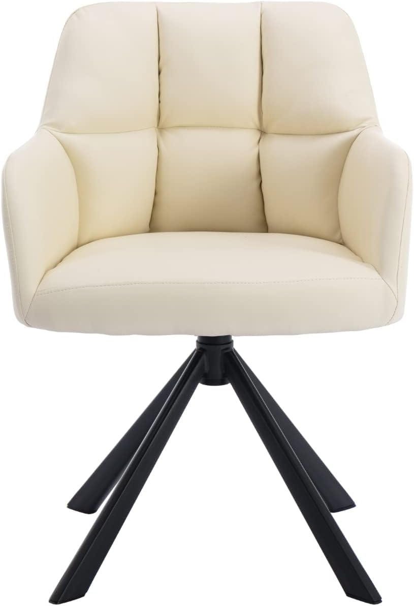Finch Fox® Battle Modern 360° Swivel Mid-Back Arm Faux-Leather Study Upholstered Comfortable Metal Base Computer Office Desk Chair in Cream Color