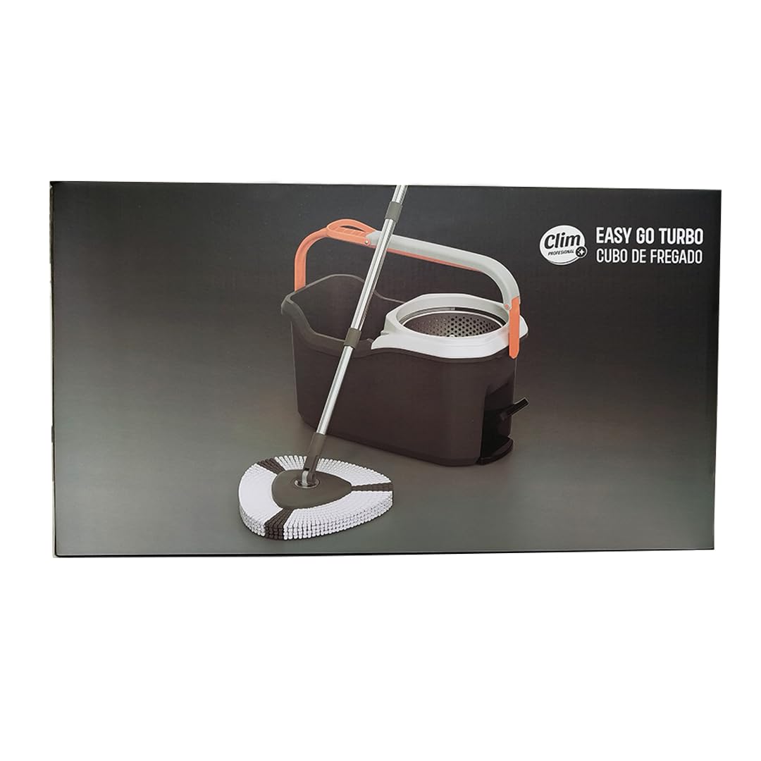 Clim Profesional Cubo Fregado Easy Go Turbo 13L Pedal y Recambio Mopa | Doble Asa, Ruedas, Antisalpicaduras, Compatible Mopas Microfibra, Uso Profesional