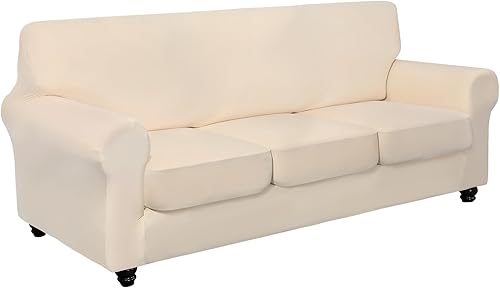 Miniatura 8 de SearchI Funda elástica para sofá, funda de sofá de 4 piezas con 3 fundas de cojín separadas, protector de muebles lavable para sala de estar (sofá,