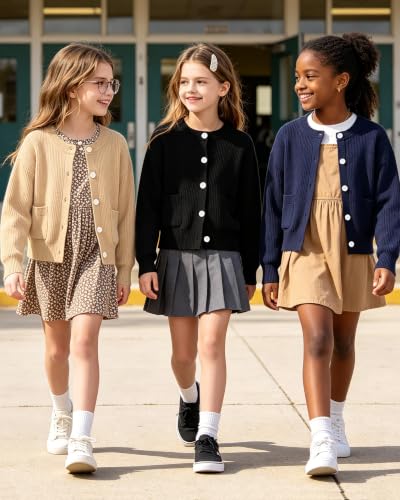 Image of Girls Cardigan Chunky Knit Uniform Sweater with Pockets 5-14Y