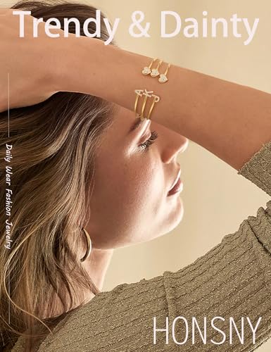Honsny Gold Initial Bracelets for Women 18K Gold Plated Initial Heart Cuff Bangle Bracelets for Women Non Tarnish Dainty Cute Gold Initial Bracelets for Women Teen Bridesmaid Trendy Gifts Jewelry2